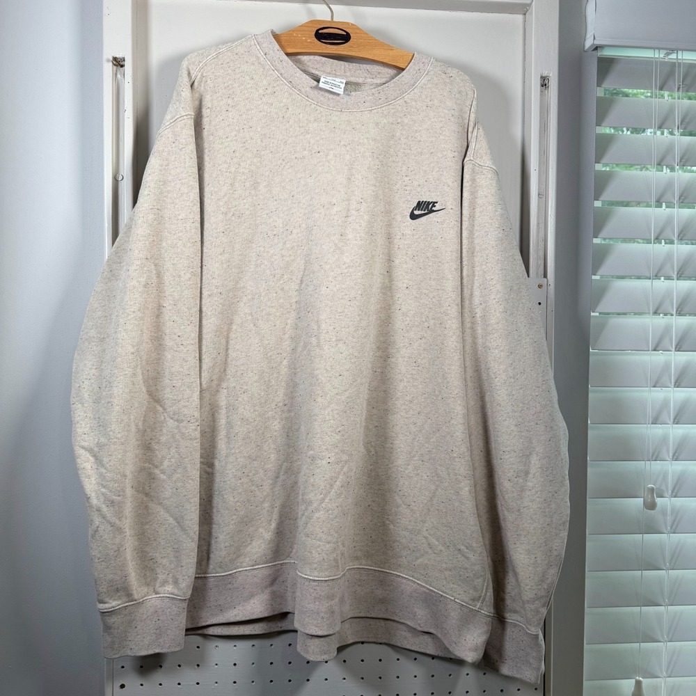 Nike Club Revival Crewneck Sweatshirt Men's Beige Limestone Speckle Fleece - 2XL